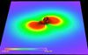 Snapshot showing the field representing
	gravitational wave generated from an inspirallying black hole binary at time equals 15