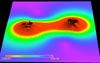 Snapshot showing the field representing
	gravitational wave generated from an inspirallying black hole binary at time equals 6